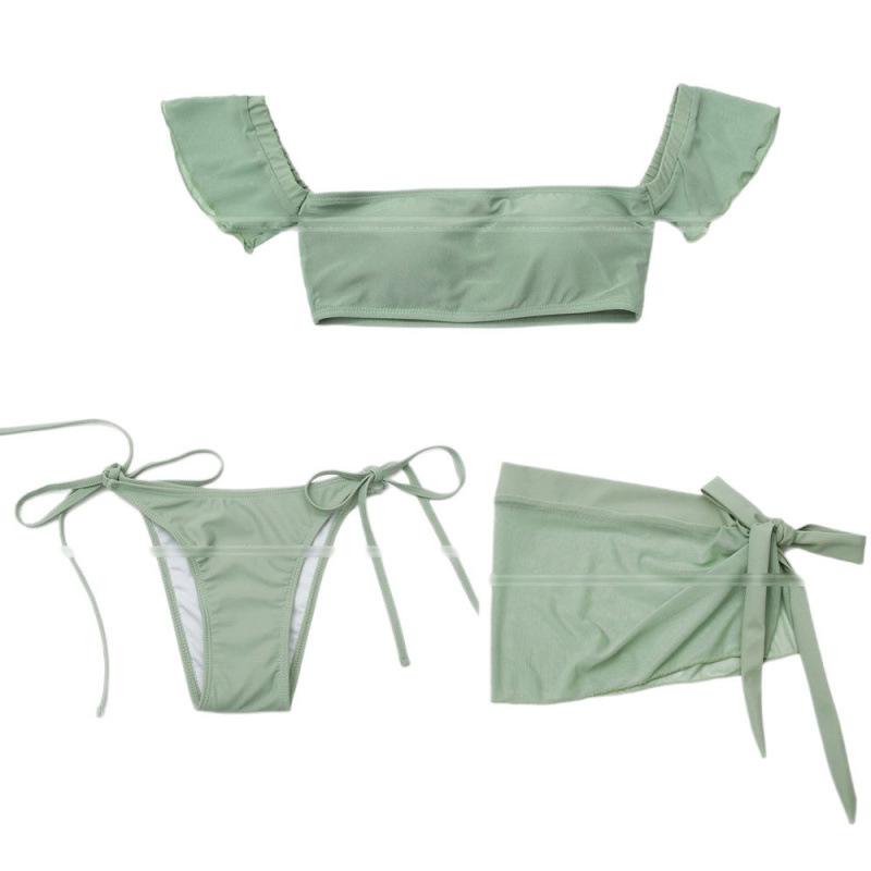1011 new solid color three-piece split bikini women's sexy backless swimsuit swimsuit Japanese and Korean bikini