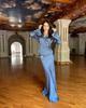 2024 Elegant Satin V-Neck Long-Sleeve Top & A-Line Half Skirt Set