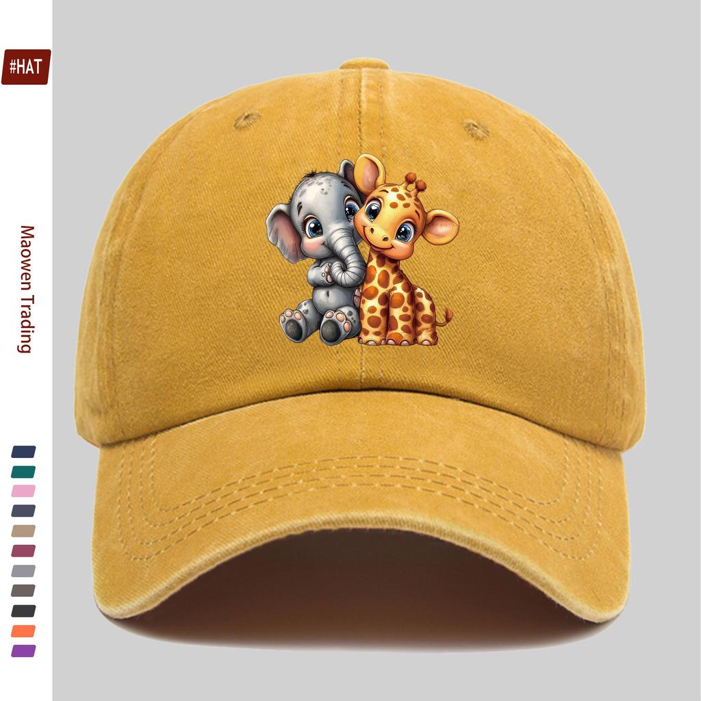 Pc Pcs Giraffe Elephant Print Trucker Cap Adjustable Snapback Suitable for Men Women Lightweight Vintage Washed Basebal