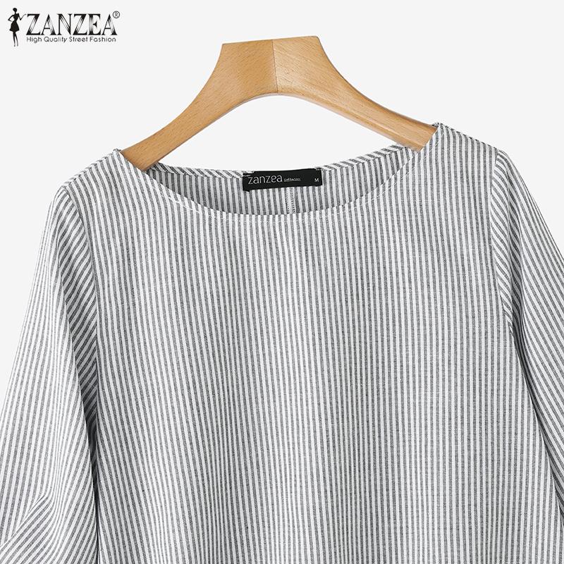 ZANZEA Damen Lässig Rundhals Locker 3/4 Ärmel Streifen Bluse