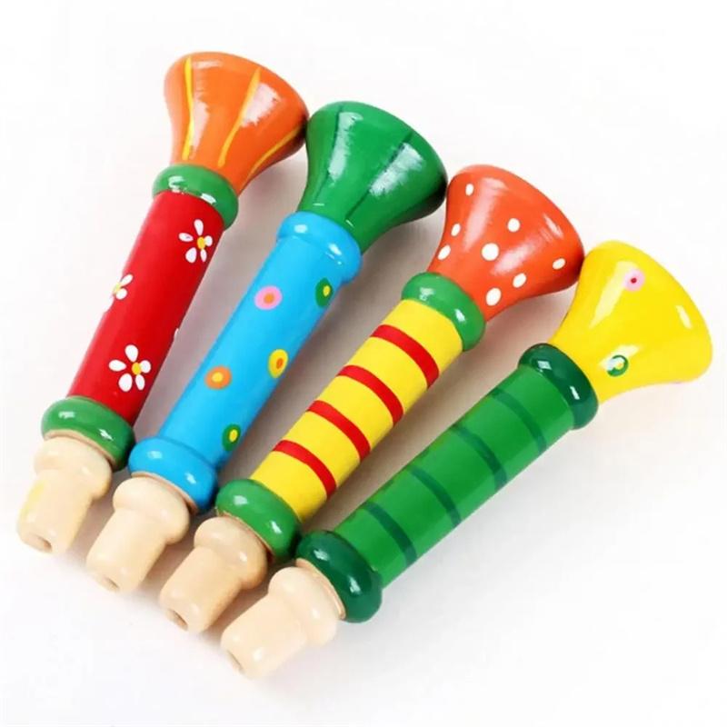 Wooden Trumpet Horn Whistle for Kids Rhythm Musical Instrument Early Education Develop for 3+ Year Age, Boys Girls, School