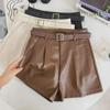 Autumn 2024 High-Waist PU Leather Shorts - Korean Style Casual Wide-Leg Fashion