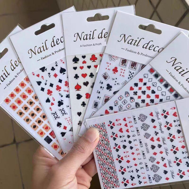 

Redanco New Arrival 3D Flat Net Red Playing Card Mahjong Nail Sticker Three-Dimensional Adhesive Nail Decals Plane Poker 6 813 series