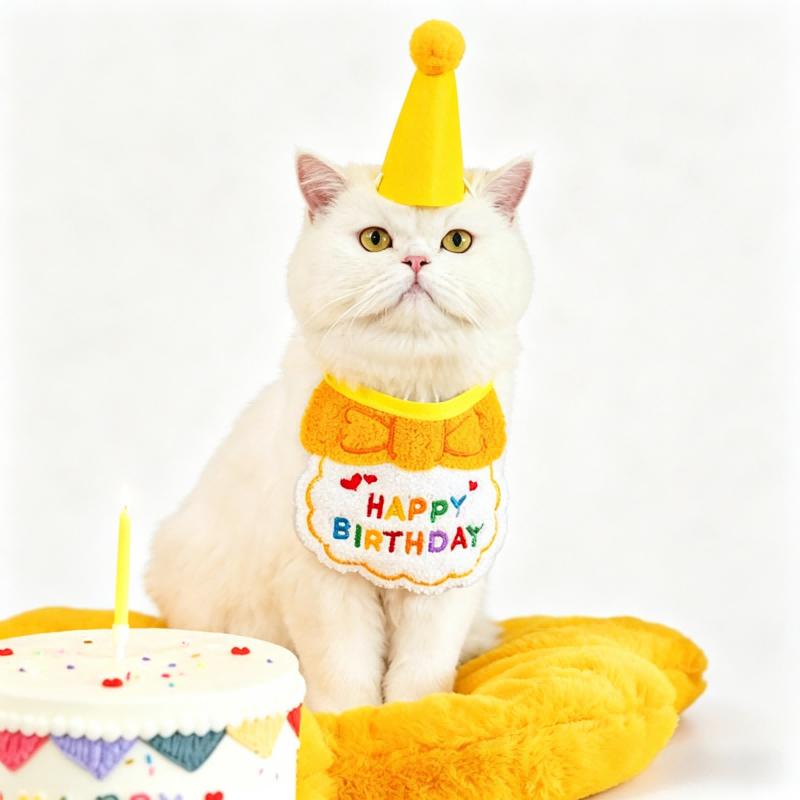 8sets Pet Birthday Party Supplies Small Hat Bib Decoration Saliva Towel Ins-Style Dog Cat Happy Birthday Felt Hat