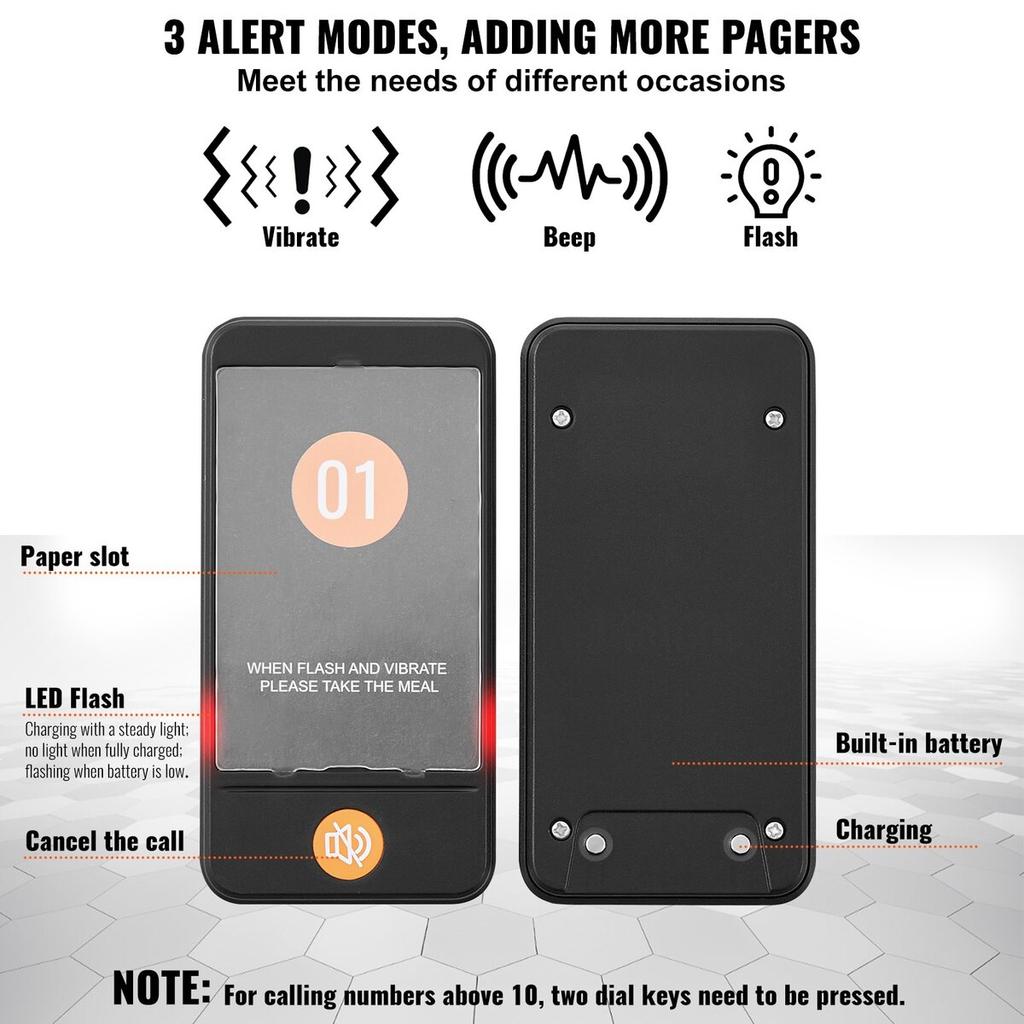 Restaurant Pager System, Wireless 400m Long Range Lineup Waiting Queue Signal, Guest Customer Calling Beepers with Vibration & Flashing, 10 Buzzers