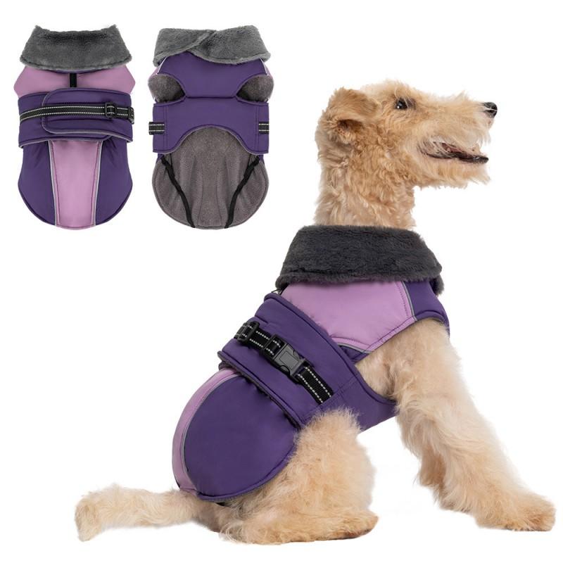 Warm Winter Dog Coat With Fleece Lining Adjustable Buckle Reflective Strip Leash Hole Small To Large Breeds