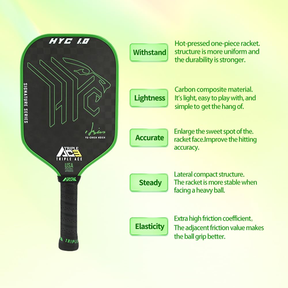 Triple Ace Pickleball Racket and Pickleball Paddle Carbon Officially USAPA Lightweight Design for Professional Player Compatible Sports Gift Set,