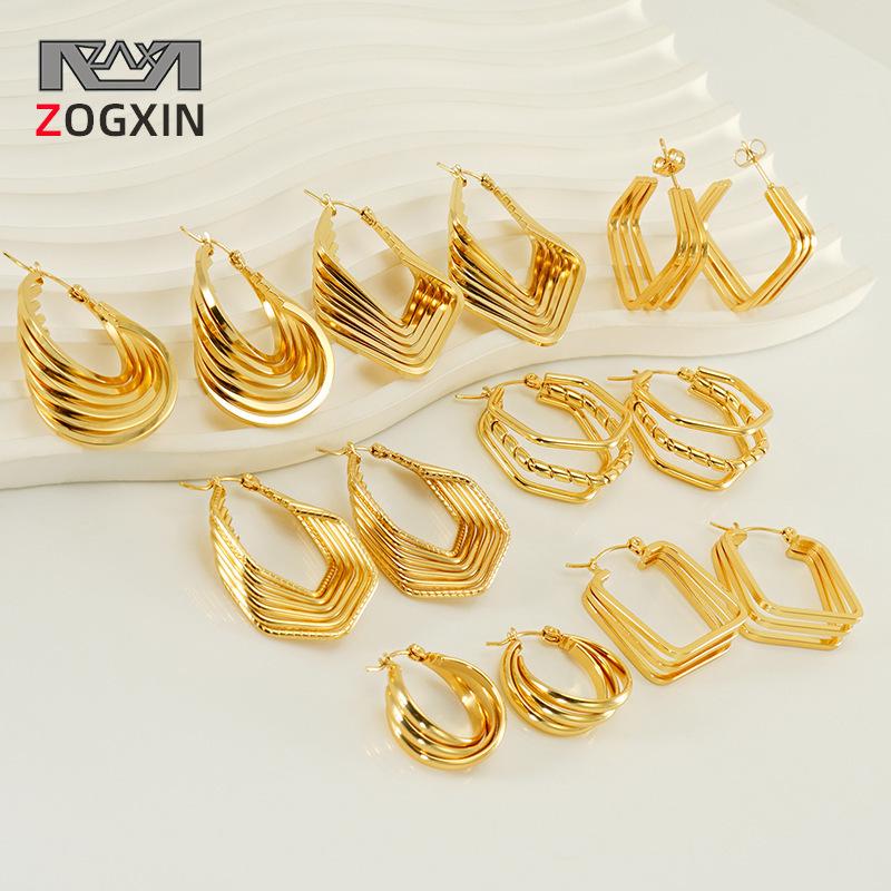 

Vintage Geometric Irregular Stainless Steel Twist Hoop Earrings 18K Gold Plated