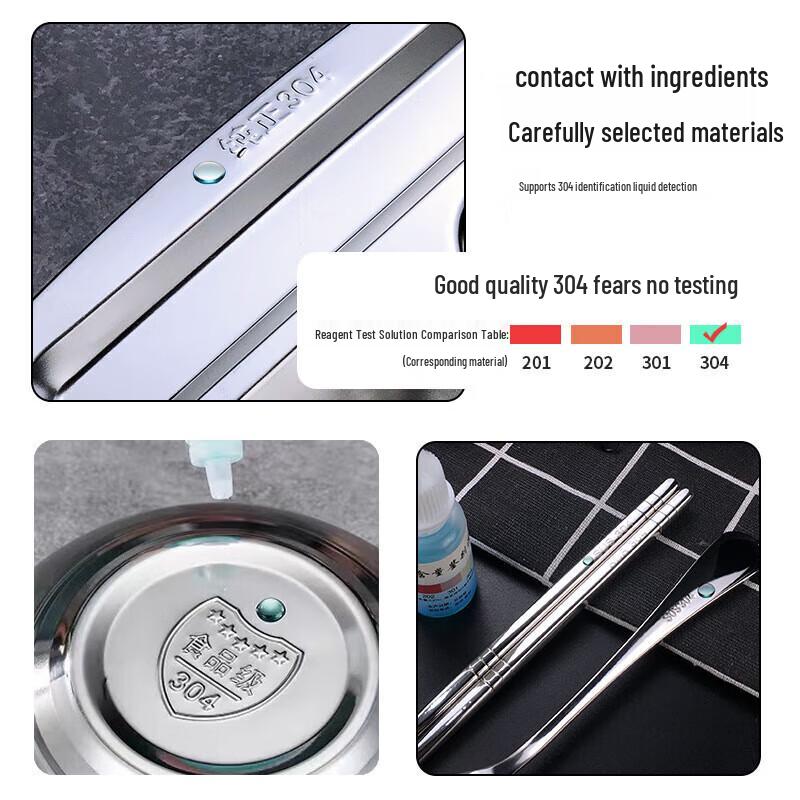 LuFengLai 304 Stainless Steel 6-Compartment Meal Tray Set with Bowl, Chopsticks, Spoon (5 Sets)