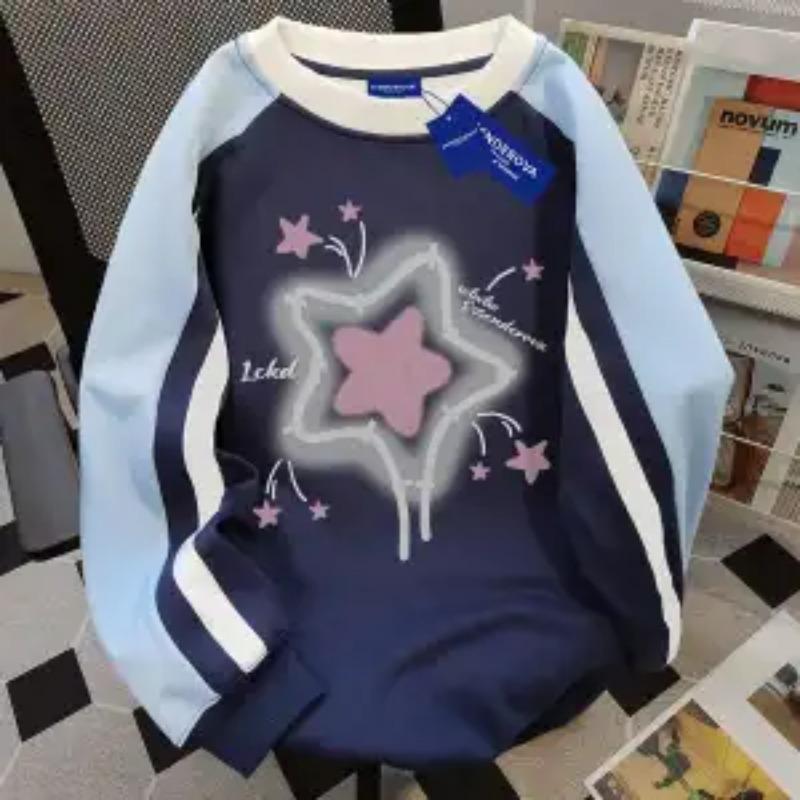 

Тренд Бренд Чистый Хлопок Персонализированная Американская Вышивка Буквами Свитшот с Круглым Вырезом Женский Осенне-Зимний Свободный Топ M синий