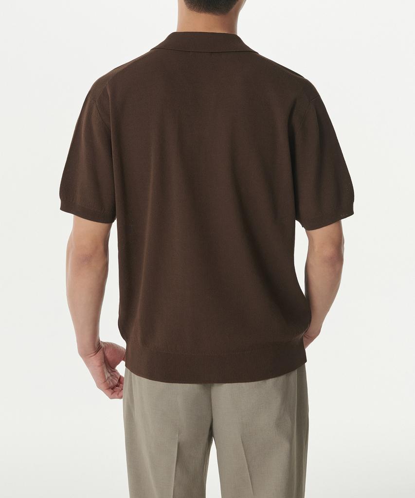 Musinsa Standard Cool Touch Slit Neck Knitted Polo Shirt [Baroque Brown]