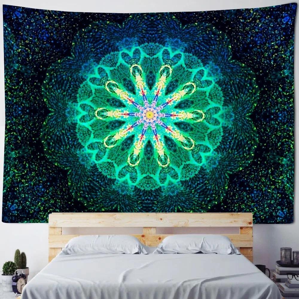 Bohemian Home Fabric Wall Decor Mandala Tapestry Wall Hanging Psychedelic Multicolor Geometric Fractal Art Room Decor