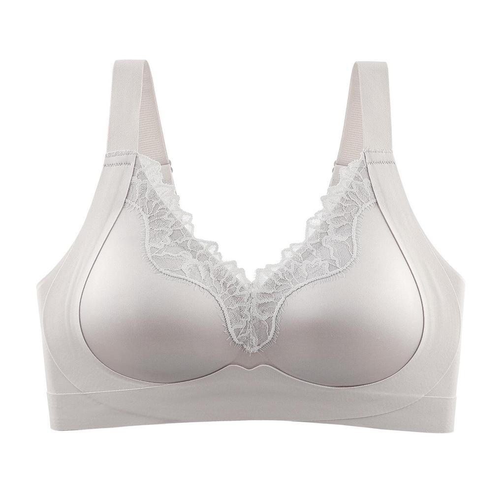 Women's Lace Edge Seamless Satin Bra - Minimizes Large Busts, Push-Up, Summer Thin, No Underwire, Comfortable & Breathable.