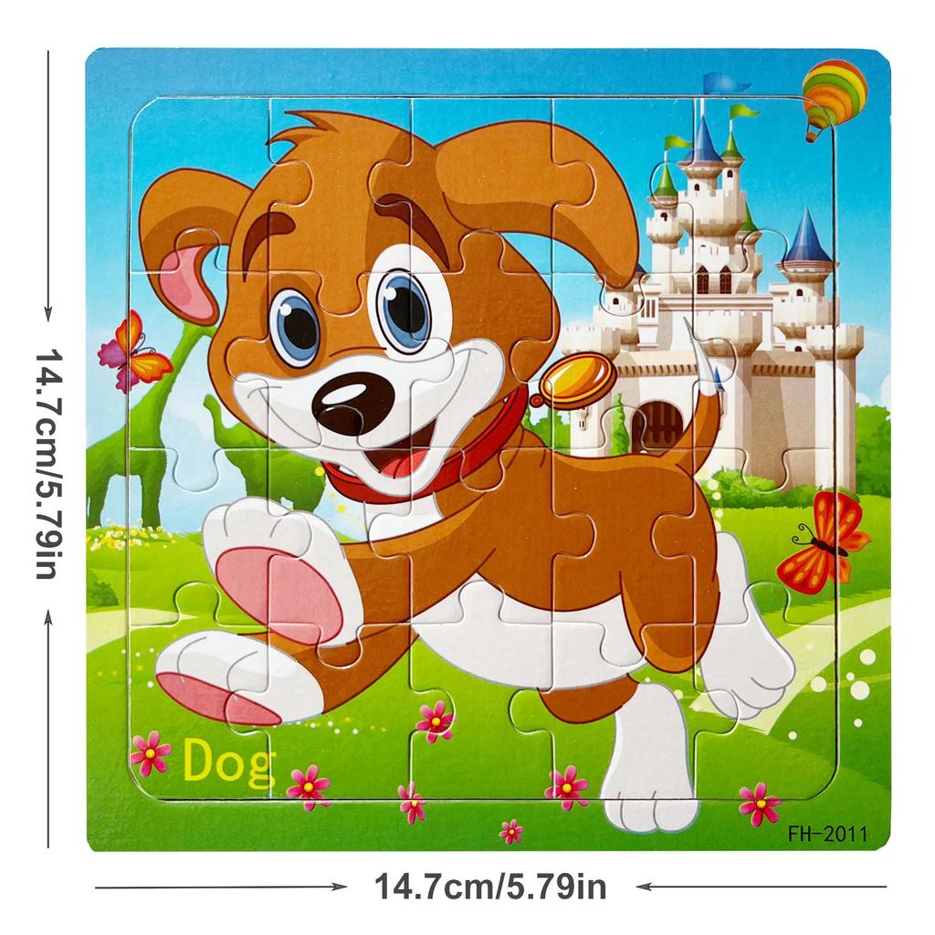14.7cm/5.79in Wooden Jigsaw Puzzles Cartoon Animals Pattern Montessori Games Kids Educational Learning Wood Toys for Children