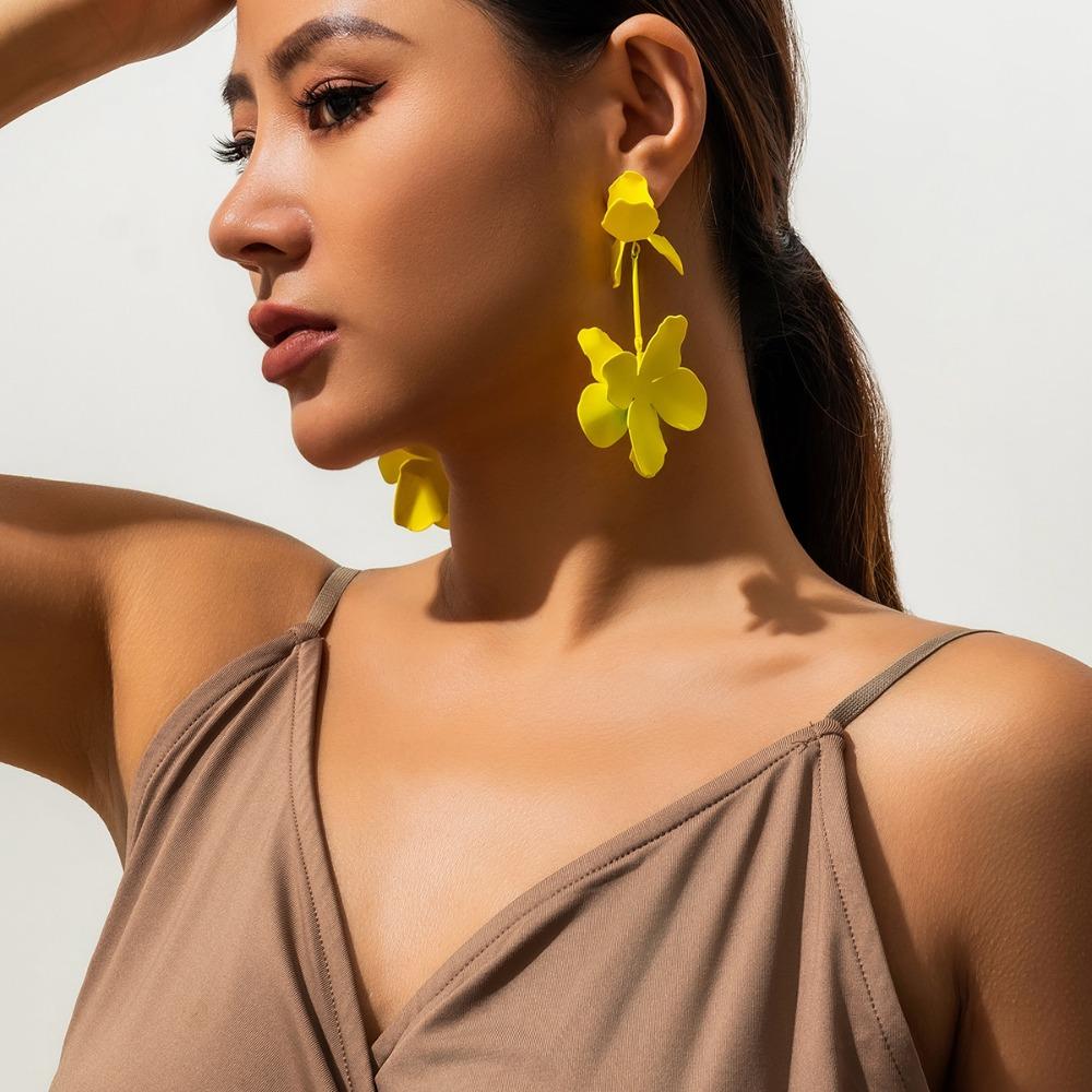 Metall Petal Blume Ohrringe Dopamin Ohrringe Schmuck Trendy Lange Anhänger Ohrringe Party