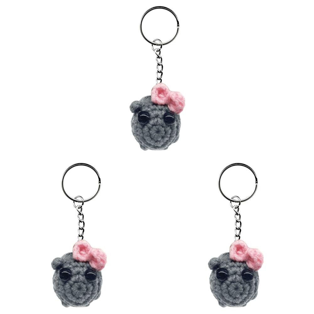 

LF# Sad Hamster Keychain Sad Hamster Plush Toy Crocheted Dolls (Hamster with Bow