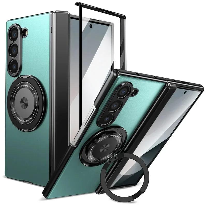 

Чехол-держатель с магнитным шарниром Magsafe из закаленного стекла для Samsung Galaxy Z Fold 7 6 5 4 3, вращающаяся на 360 градусов складная подставка, защитная крышка Galaxy Z Fold 3 зелёный