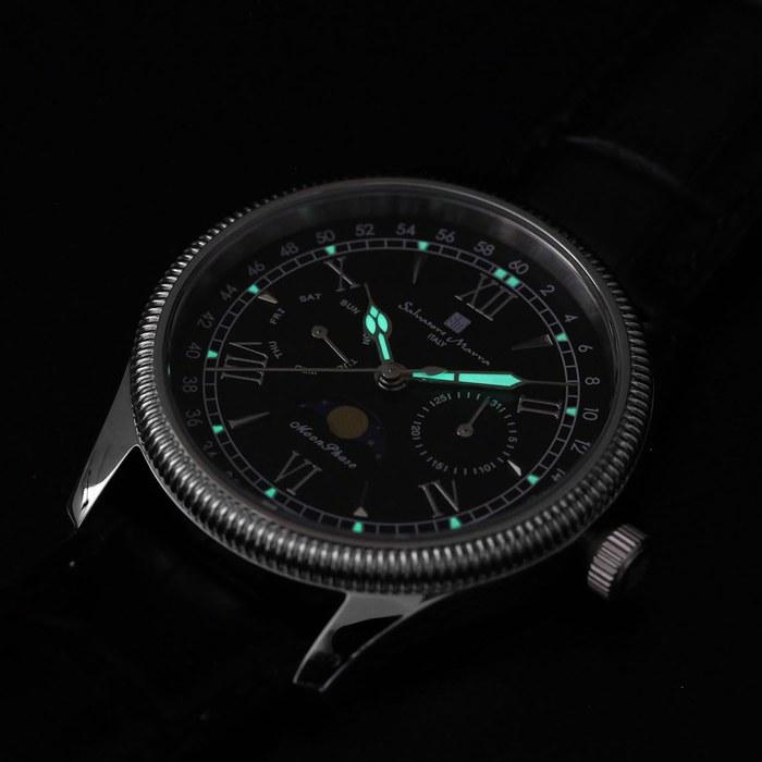 [Salvatore Marra] Watch Moonphase Multi-Calendar 5 ATM Water Resistance Business Formal Men's Leather Belt Limited Edition Silver Blue