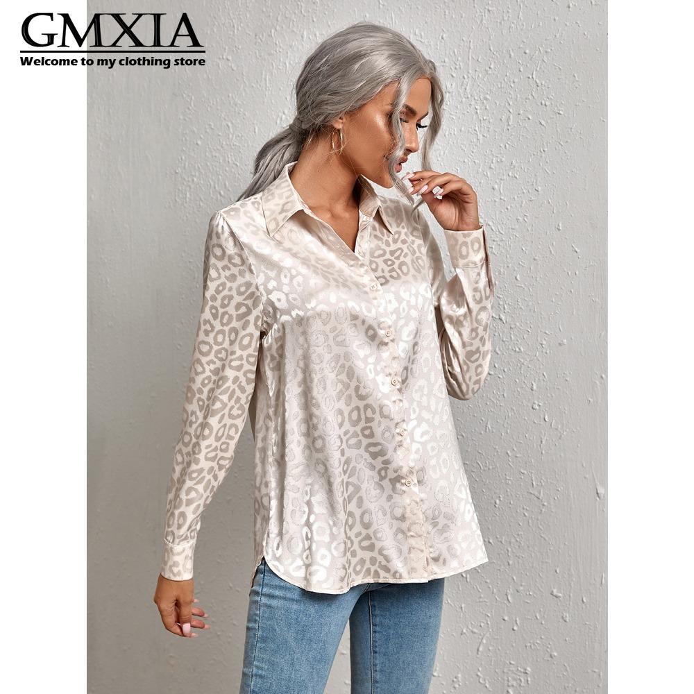 GMXIA Women's Fashion Casual Leisure Long Sleeve POLO Neck Blouses & Shirts