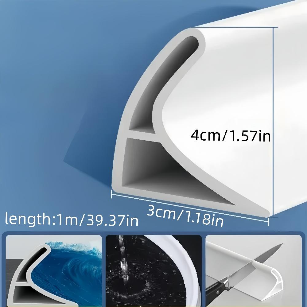 1pc 1m 4cmX3cm Shower Water Dam Self Adhesive Dry Wet Separation Shower Threshold Flexible Silicone Water Dam Guard Shower Edge