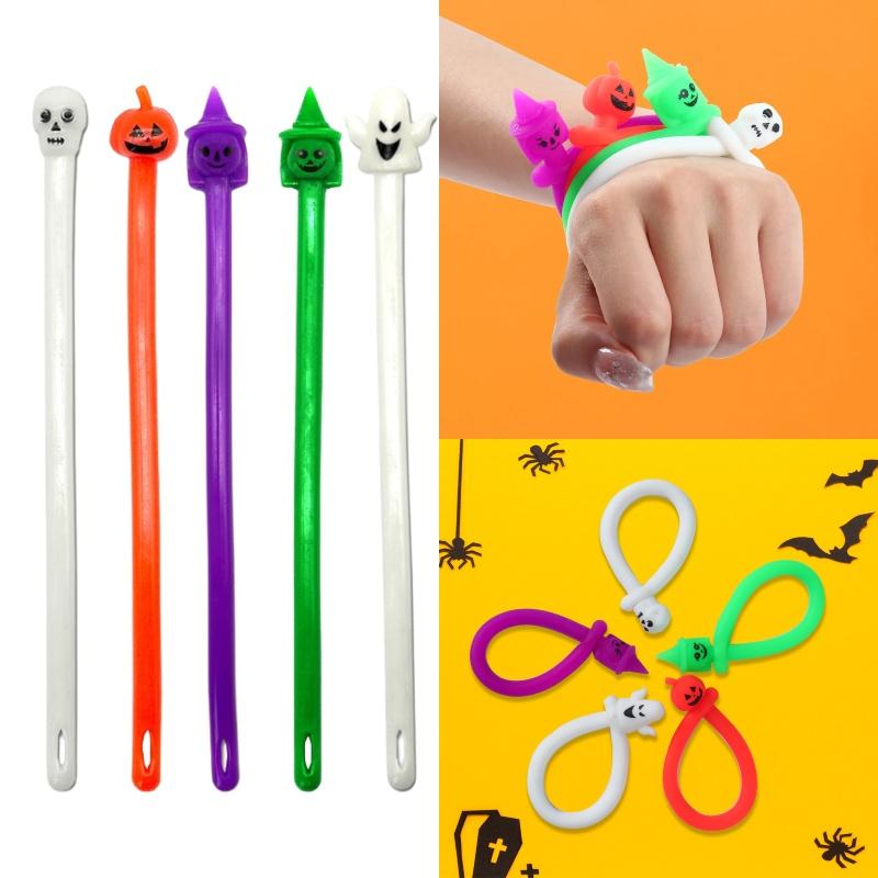 Cross-border Best-selling Halloween Wacky Tpr Soft Rubber Stress Relief Noodle Hand Bracelet Elastic Rope Toy Witch Purple 10.5g