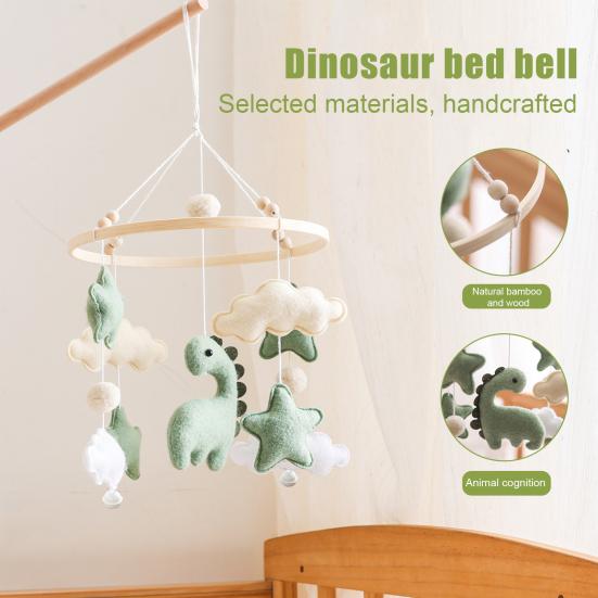 Baby Crib Mobile Dinosaur Cloud Stars Nursery Decor Handmade Felt Hanging Bed Bell for Newborns Boys Girls