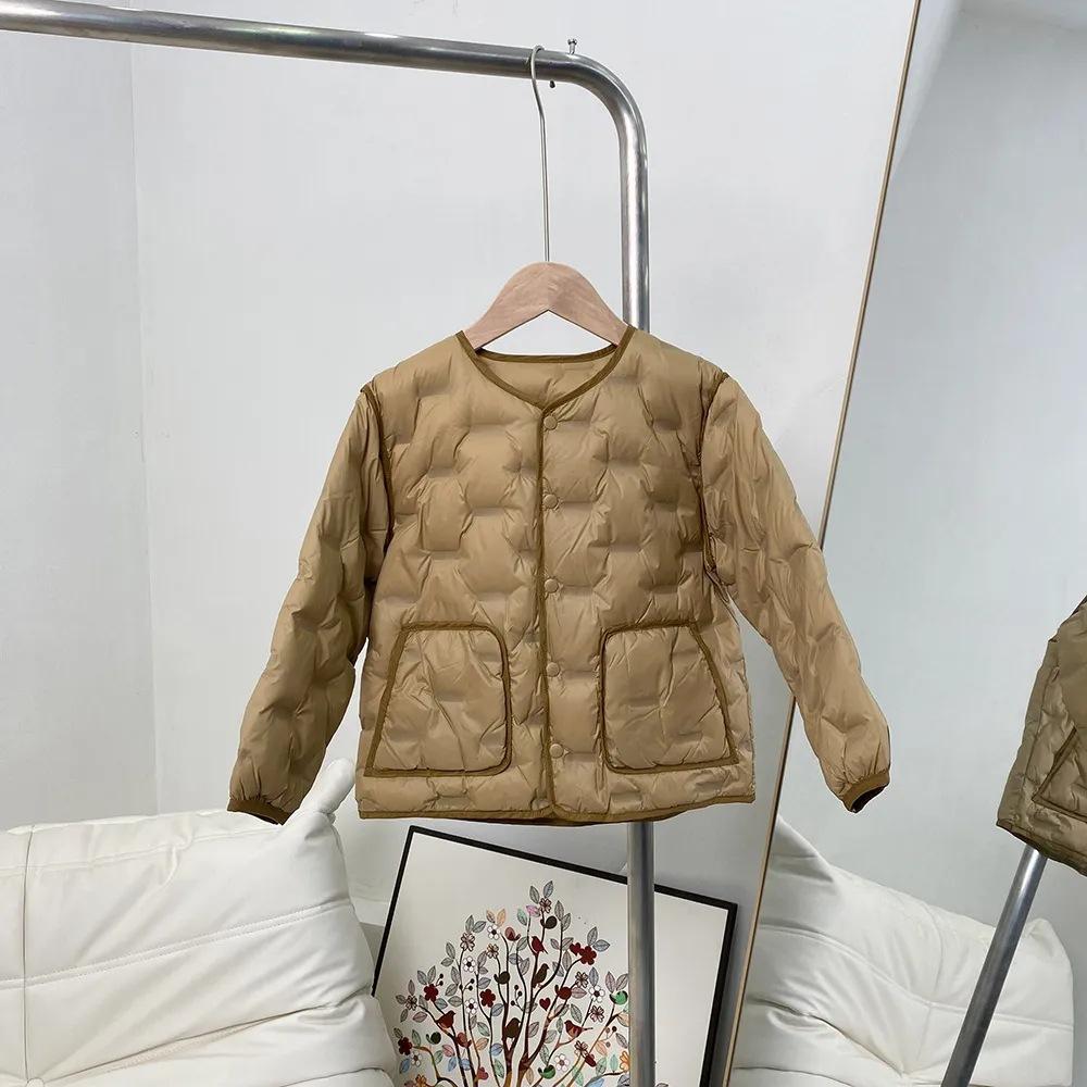 % Fleece children's light down jacket liner round neck solid color new national standard boys and girls school uniform artifact