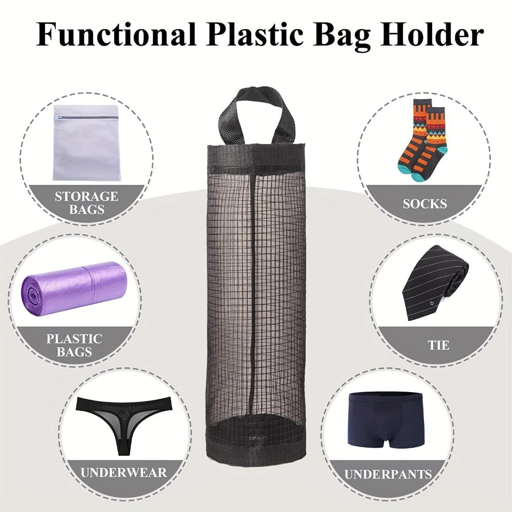Foldable Mesh Grocery Bag Rack, Breathable Plastic Bag Dispenser, Kitchen Garbage Bag Storage Box with Hanging Storage