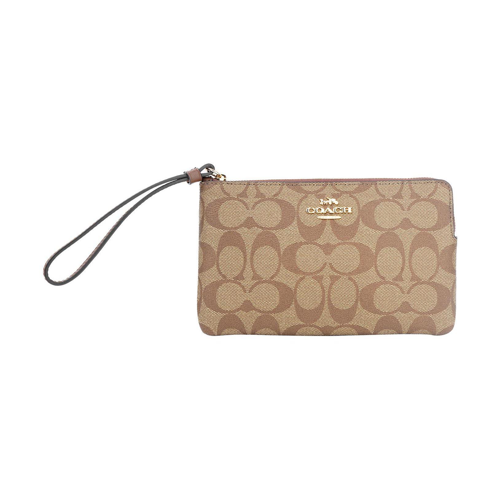 

Coach Corner Zip 19 Monogram Coated Canvas Mahjong Clutch Wristlet Small Women clutch Khaki 6648-IME74 Basic Set (Bag+Dust Bag)