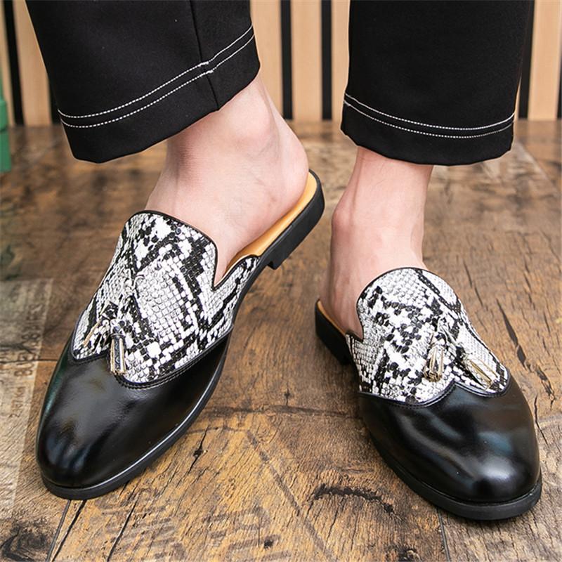 Trend New Men's Leopard Pattern Half Slippers Driving Shoes Male Mixed Casual Mules Moccasins Breathable Loafers Zapatos Hombre