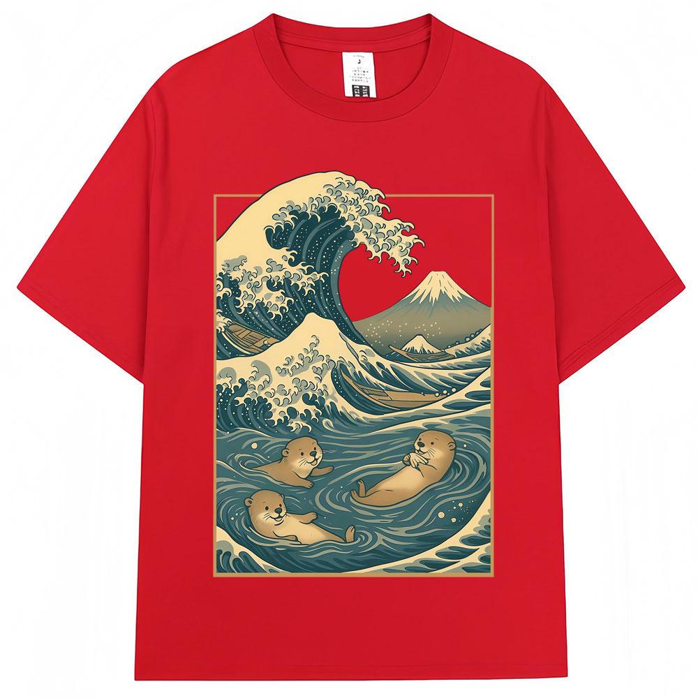 Japanese Style Otter Wave Art Graphic T Shirt Men Women Vintage Harajuku Creativity Tshirts Oversized Cotton Casual Tee Shirts