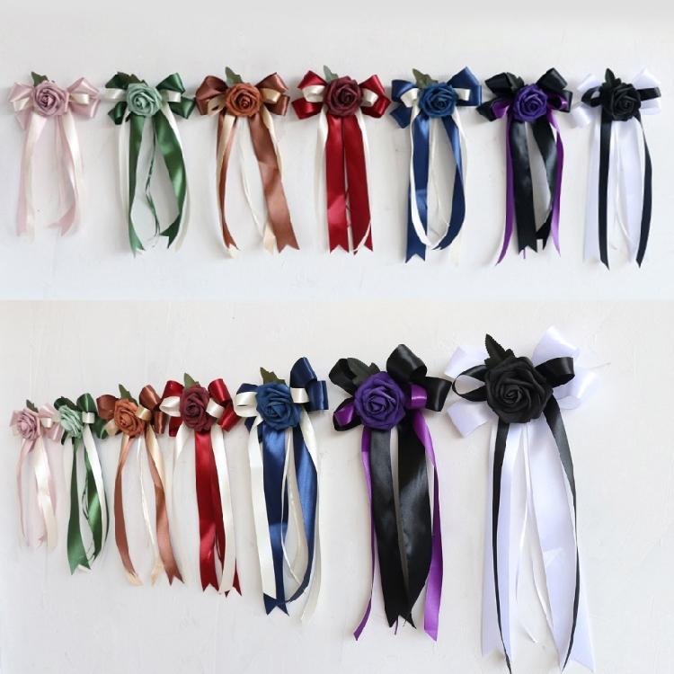 Set of 8 Nuptial Car Adornment with Ribbons Beautiful Silk Bowknot Auto Glasses Adornment for Matrimonial Ceremony