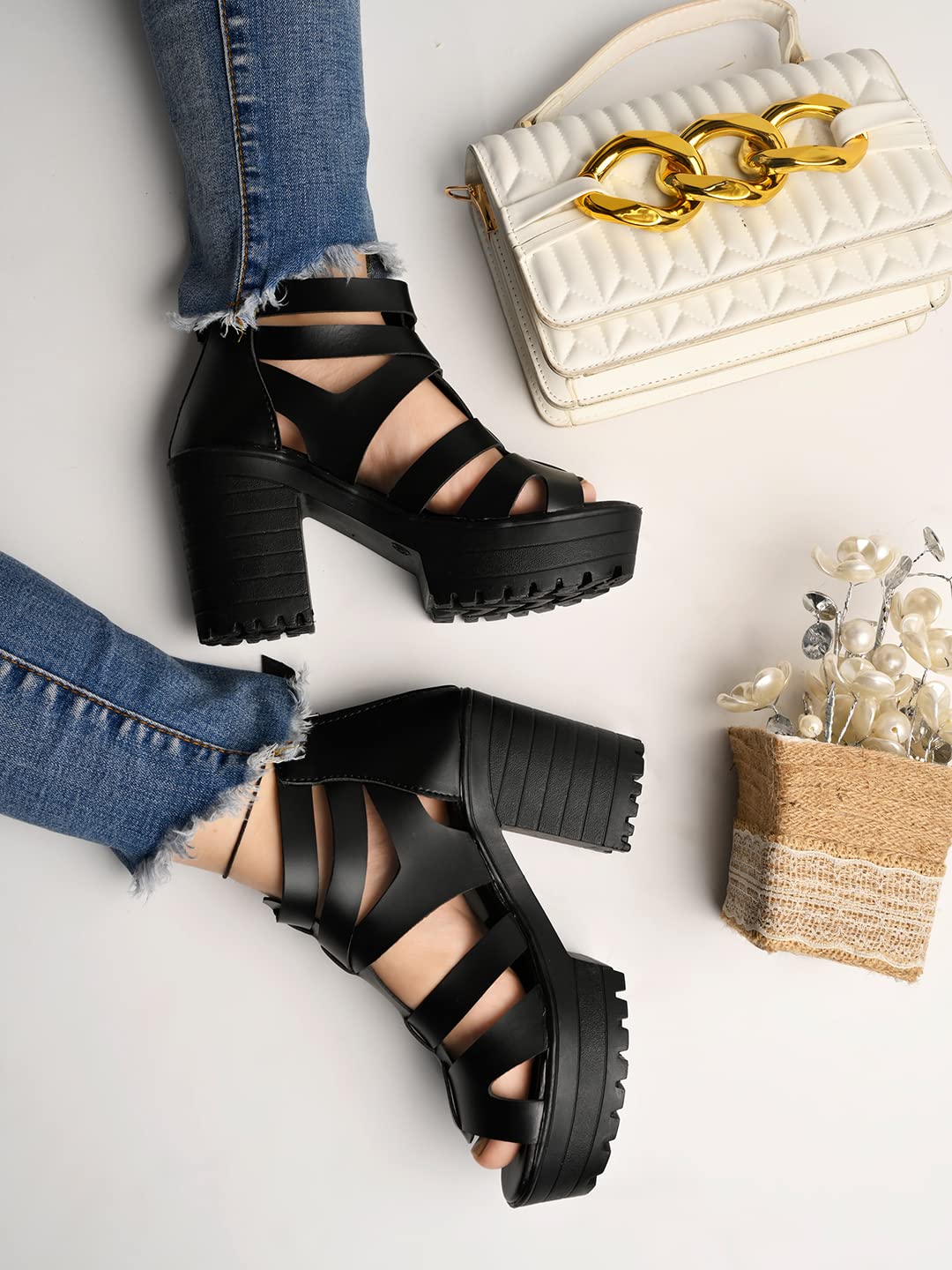

Shoetopia Smart Casual Black Block Heeled Sandal For Women 4 UK чёрный