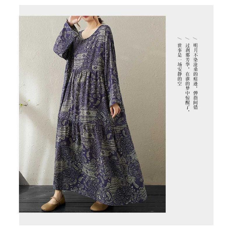 Round Neck Long Sleeve Loose Skinny Big Swing A-line Dress