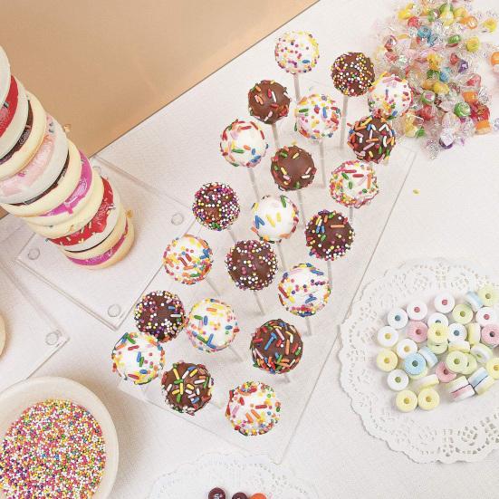 Acrylic Cake Pop Stand Clear Lollipop Display Holder with 21 Holes Reusable Dessert Display Rack for Home Kitchen Bakery