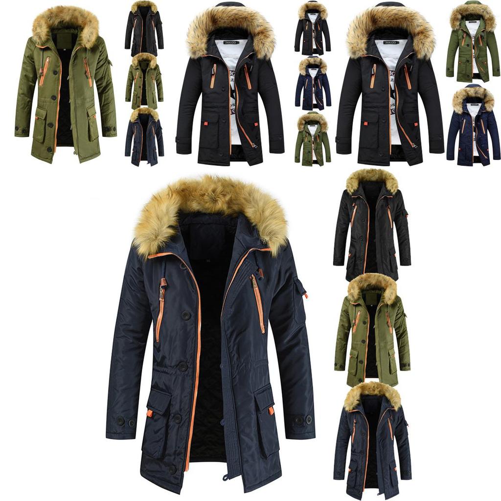 Luxurious Mens Trench Coat With Fur Hood Warm Winter Parka For Outdoor Adventures