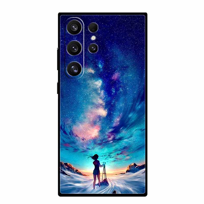 For Samsung Galaxy S25 Ultra Cover Lion Tiger Black Silicone Painted Starry Cat Case For Galaxy S24 S23 S22 S21 Ultra TPU Shell