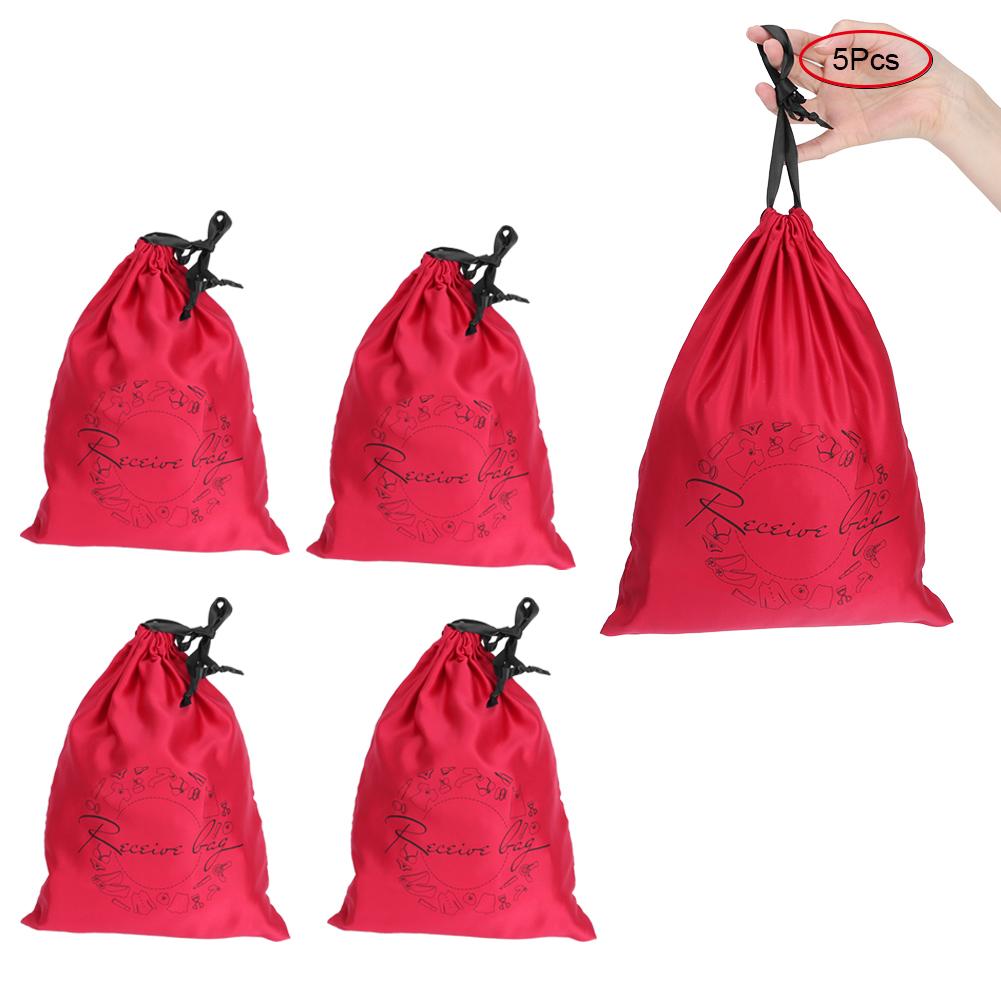 5 Stück Multifunktionale Polyester-Kordelzugbeutel zur Aufbewahrung von Schmuck, Unterwäsche, Kosmetika, Parfüm Rot