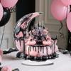 Spider Pumpkin Figures Halloween Dark Style Table Decorations, Acrylic Pink And Black Gothic Centerpiece, Spooky Mantelpiece Statues Crescent