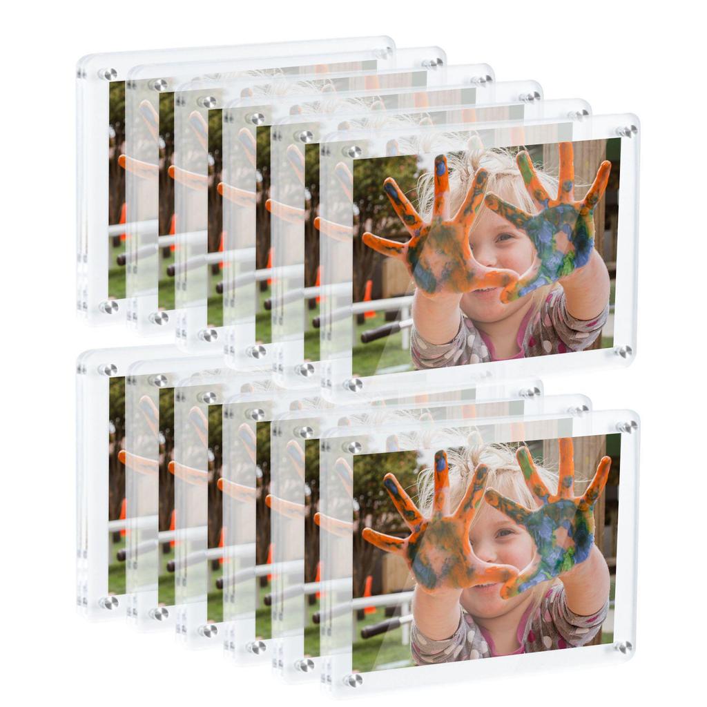 Acrylic Magnetic Double-Sided Photo Frame with Strong Magnet Clips - Customizable 