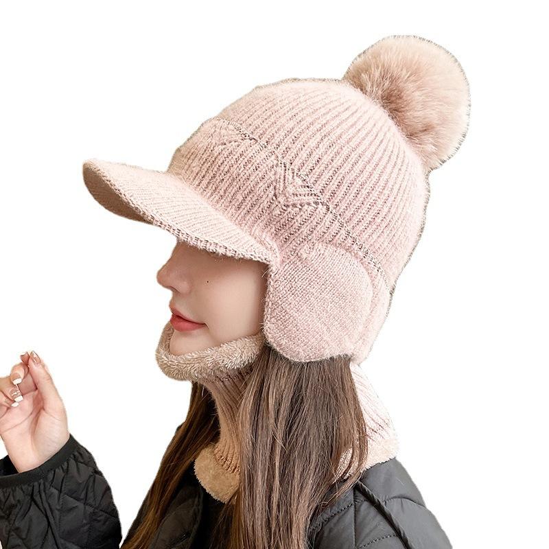 Protezione Orecchie Lavorata a Maglia Cappello di Lana da Ciclismo Invernale per Bambini Cappello Pullover con Pompon di Lana Caldo e Spesso Peluche Antivento