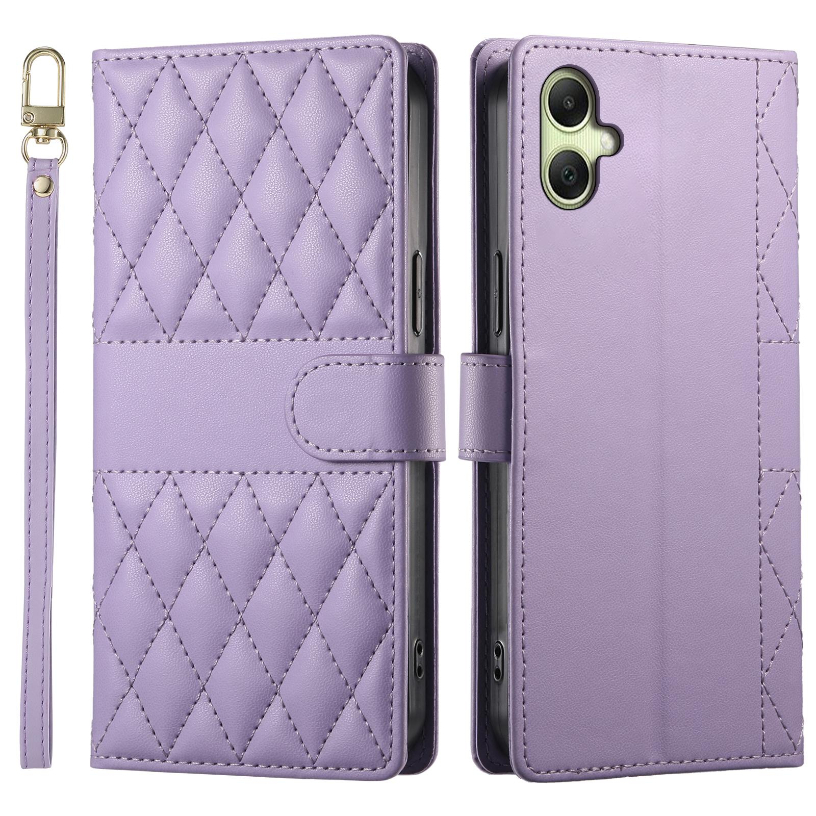 

Для Samsung Galaxy A06 4G Чохол Ромбова Прошивка Гаманець Підставка Шкіряний Чохол для Телефону з Довгим/Коротким Ремінцем Purple