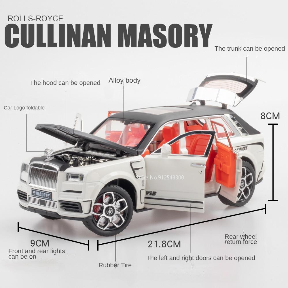 1:24 Rolls Royce Cullinan Masory Phantom Car Model Toy Alloy Body Diecast Metal SUV Models Simulation Sound Light Kids Presents