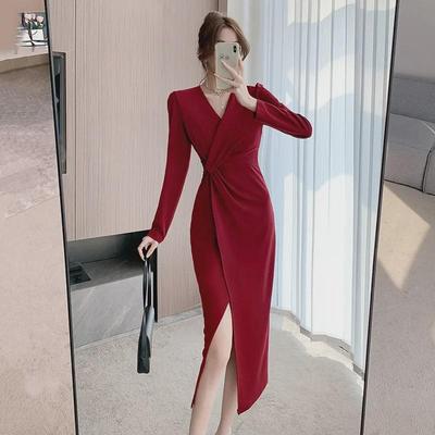 Spring Slim Fit French Slit Dress - Elegant Designer Light Luxury Style