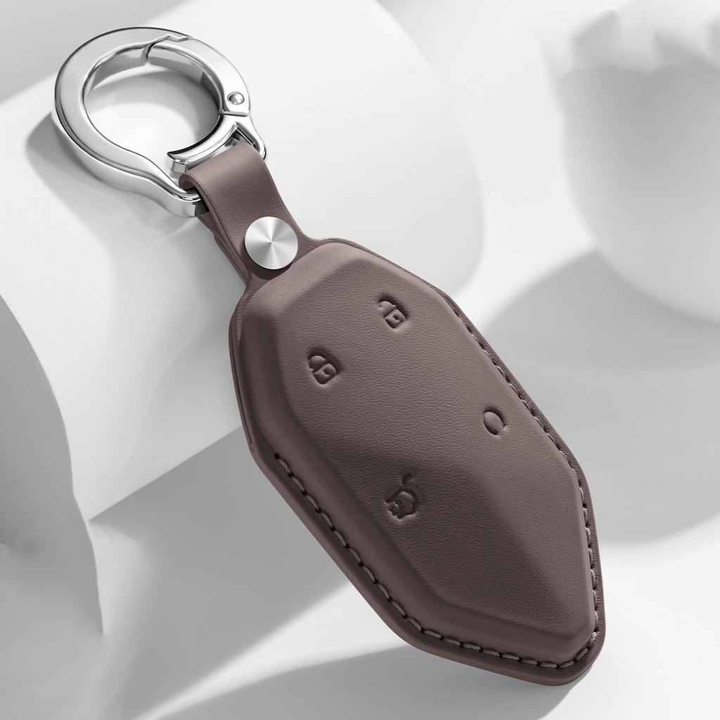 Leather Car Remote Key Cover Case Holder Shell Keyring Chain Styling Bag Protector Fob For For Denza B8 B3 B5 Accessories