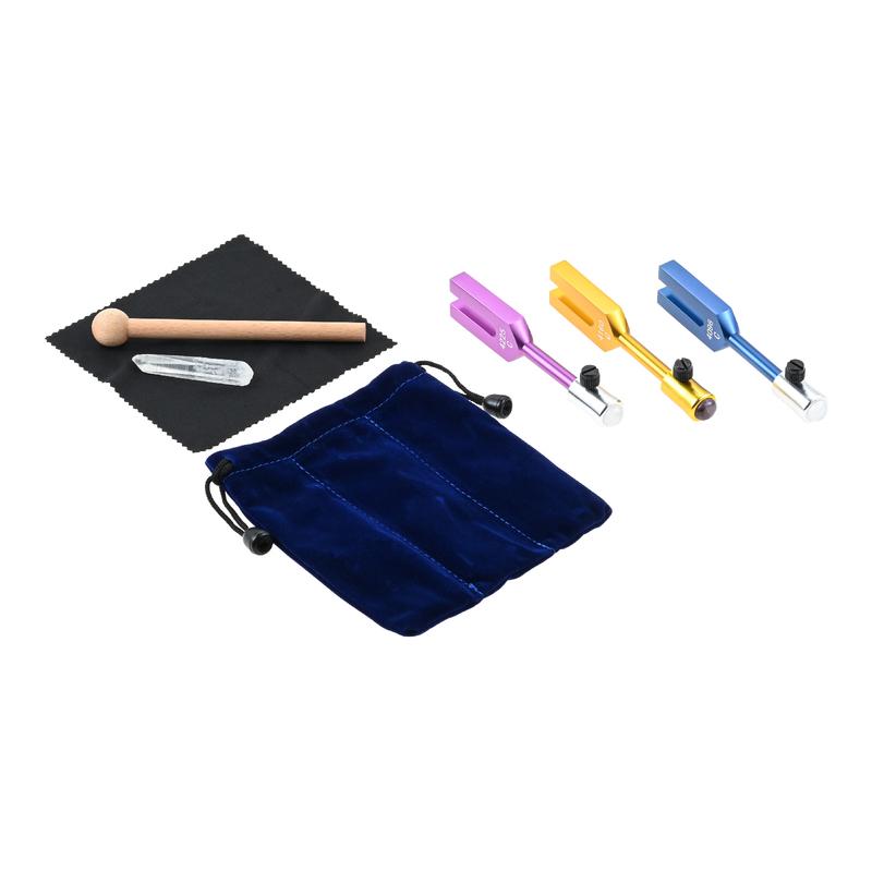 3-teiliges Stimmgabel-Set (4096 Hz, 4160 Hz, 4225 Hz) + Kristallstein + Hammer + Tasche – Engel-Stimmgabeln-Set für DNA-Heilung, Klangtherapie und Yoga (Entspannung)
