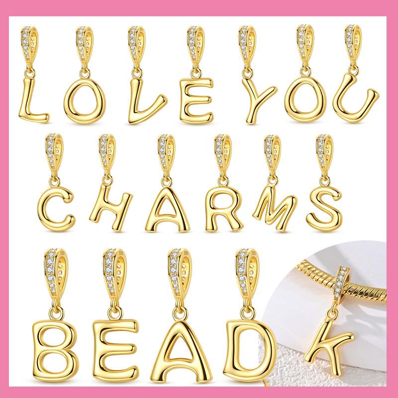 Fit Original Bangle Bracelet Diy A-Z Alphabet Charms Bead Copper Zircon Love Letter Dangle Pendant Jewelry Gift