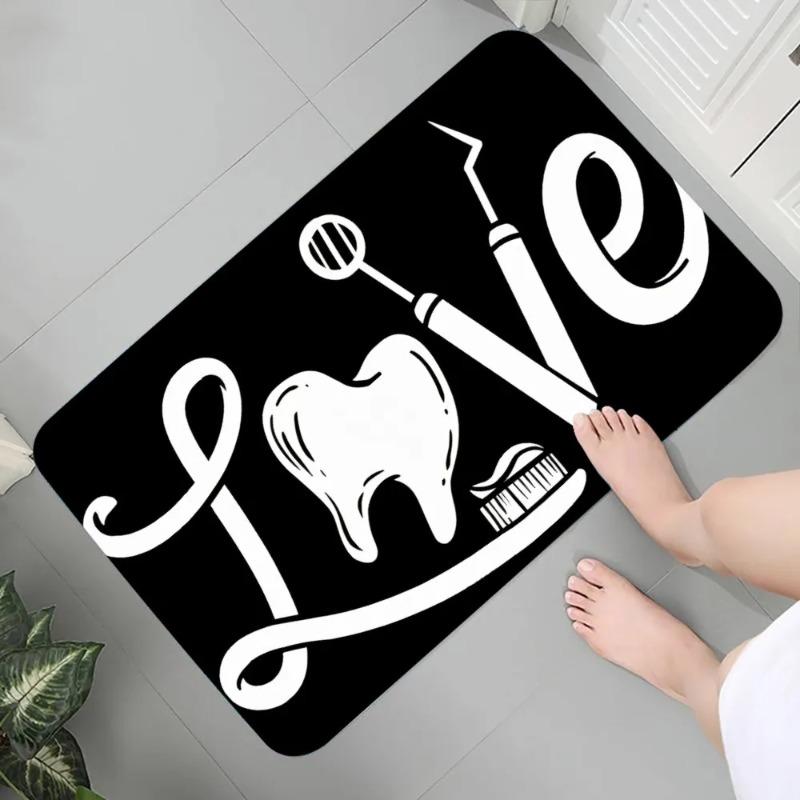 Cartoon Dentist Tooth Fun Graphic Printed Flannel Non-slip Mat Rug Carpet for Bathroom Kitchen Entrance Educational Home Decor