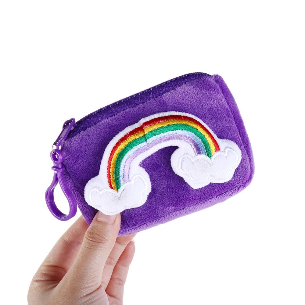 Bag Plush Keychain Rainbow Plush Purse Cartoon Coin Purses Plush Zipper Wallets Plush Card Bag