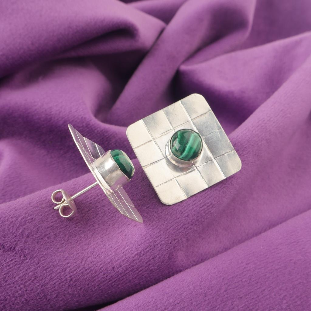 Natural Malachite 925 Silver Wedding Gift New Stud Heart Chakra Earrings Jewelry EE-146-38